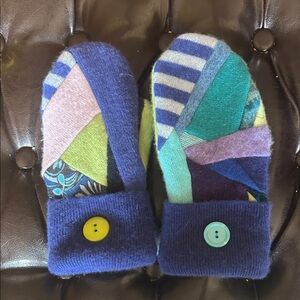 Handmade felted wool/cashmere Colorful Patchwork Mittens